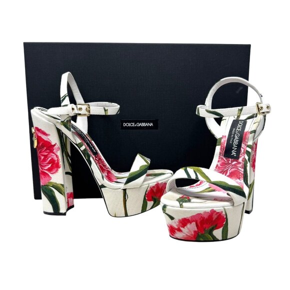 Dolce & Gabbana floral-print platform sandals Womens Size 37 7 With Box - Picture 1 of 15